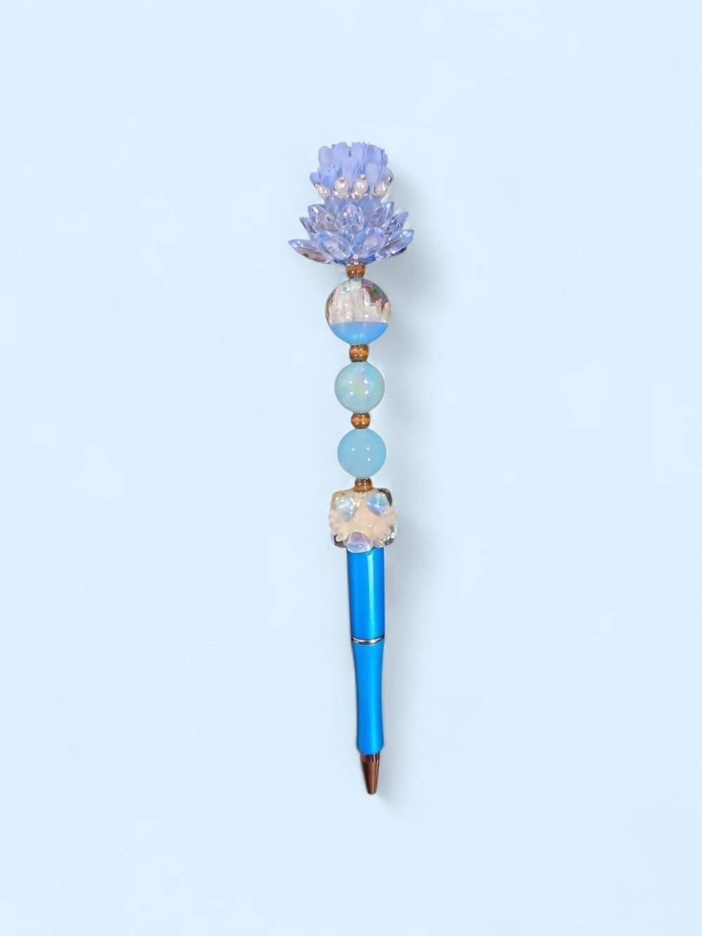 Beaded Crystal Top Blue Ballpoint Pen, Black Ink